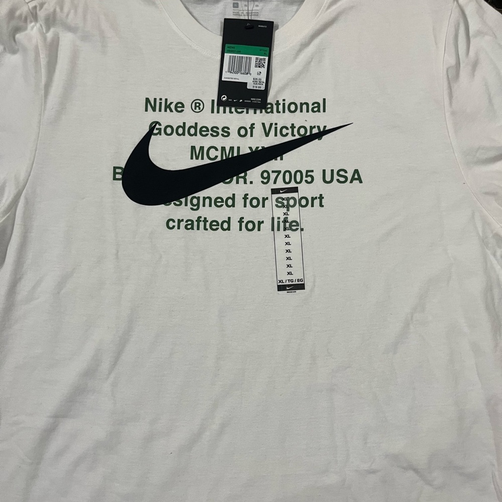 Nike White Tee with Black Swoosh and Text